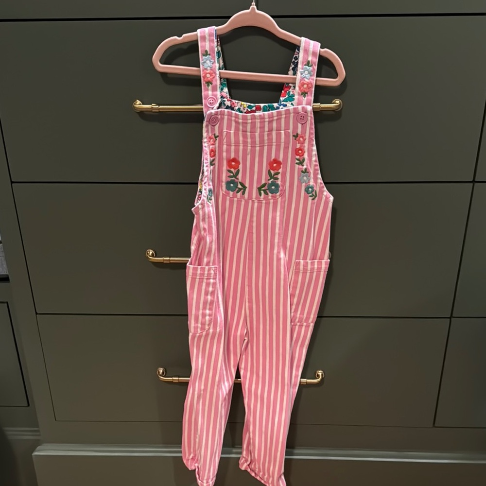 BODEN Pink Striped Kids Overalls